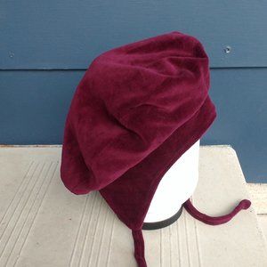 Women beret hat burgundy velvet, new